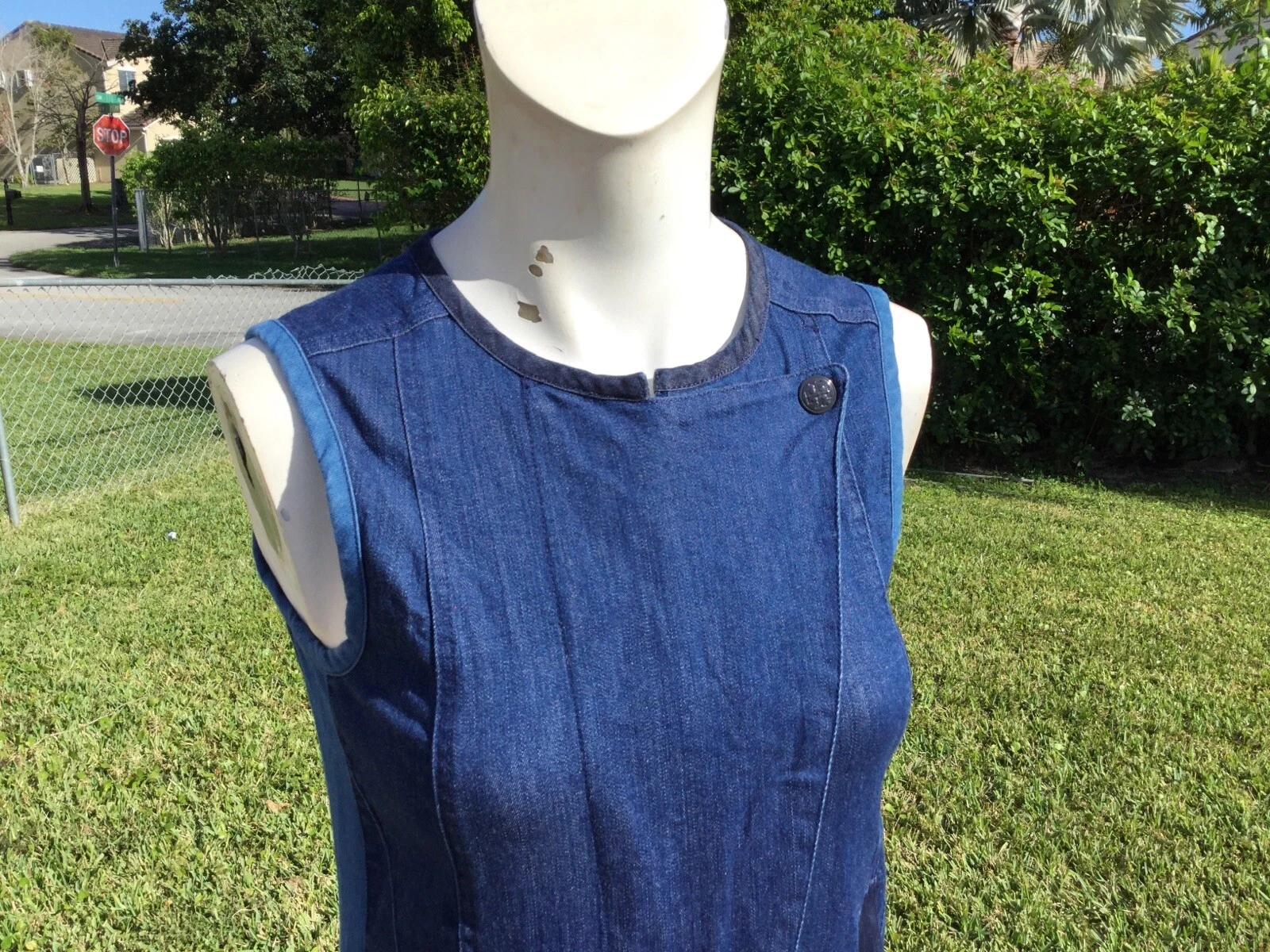 ABITO TORY BURCH MED WASH DENIM BLU ELASTICIZZATO SENZA MANICHE CERNIERA DAVANTI Tg XS