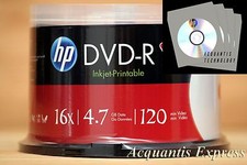 50 HP 16X DVD-R WHITE InkJet Printable DVD CB 100 Gray CD/DVD Paper Sleeve