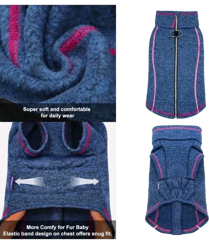 Cyeollo Dog Coat Fleece Dog Sweater Reflective Jackets with D Ring Zip Up Medium - Image 2 of 4