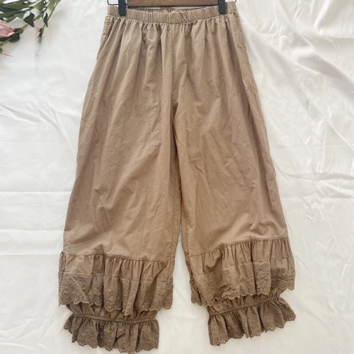 Women Bloomers Pants Trousers Layered Lace Trim Ruffle Loose Casual Retro - Picture 20 of 23