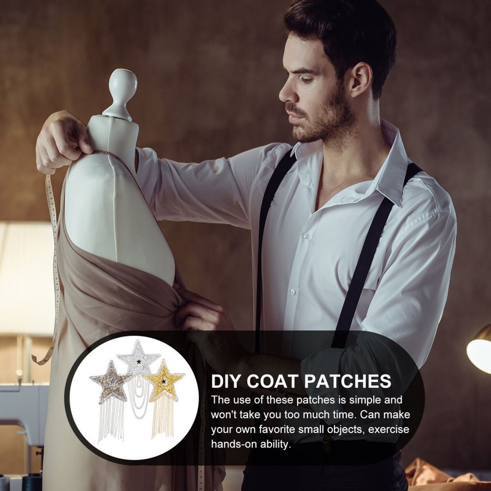 3 Pcs Pentagram Rhinestone Cloth Hat Tassel Trim Coat Patches Applique