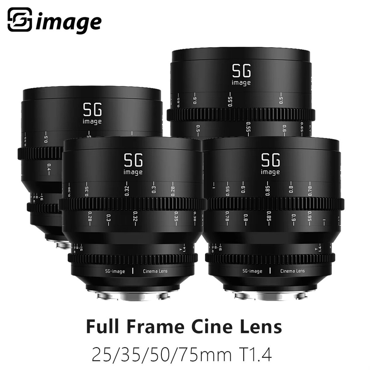 SGimage 25mm 35m 50mm 75mm T1.4 Manual Full Frame Cine Lens for
