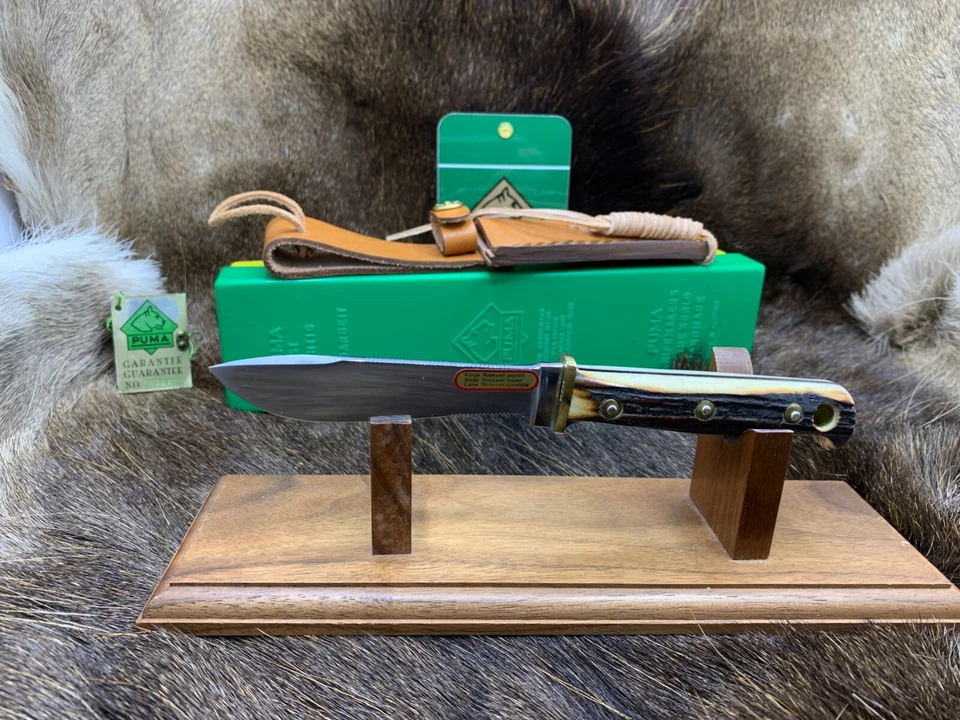 1982 Puma 6397 Hunter's Pal Knife Stag Handles & Leather Sheath G / Y Box - Mint - Image 2 of 4