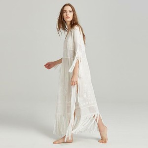 Womens Tassels Embroidery Boho Cotton Linen V Neck Beach