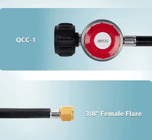 0-20 PSI Adjustable Propane Regulator with 5Feet QCC1/Type1 Hose for More Burner - Picture 2 of 4