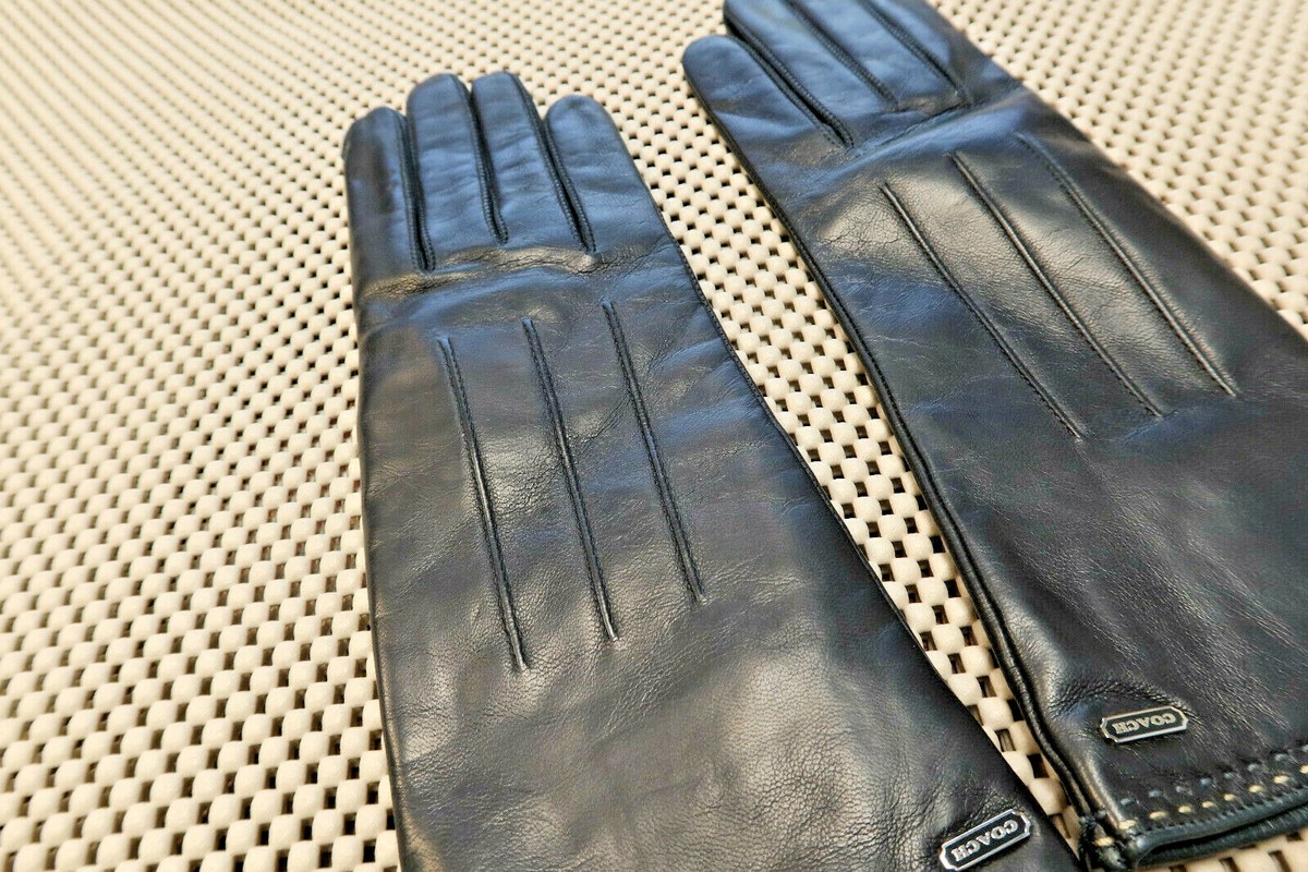 New Coach Women's BLACK Basic Leather Gloves - Size 6.5 - #83875