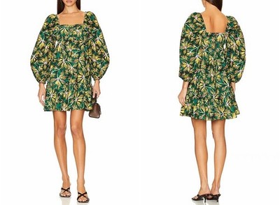 Women Ulla Johnson Alita Green Long Sleeve Mini Dress