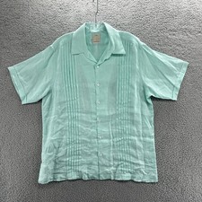San Cristobal Shirt Mens Large L Green Short Sleeve Button Up Guayabera Pockets