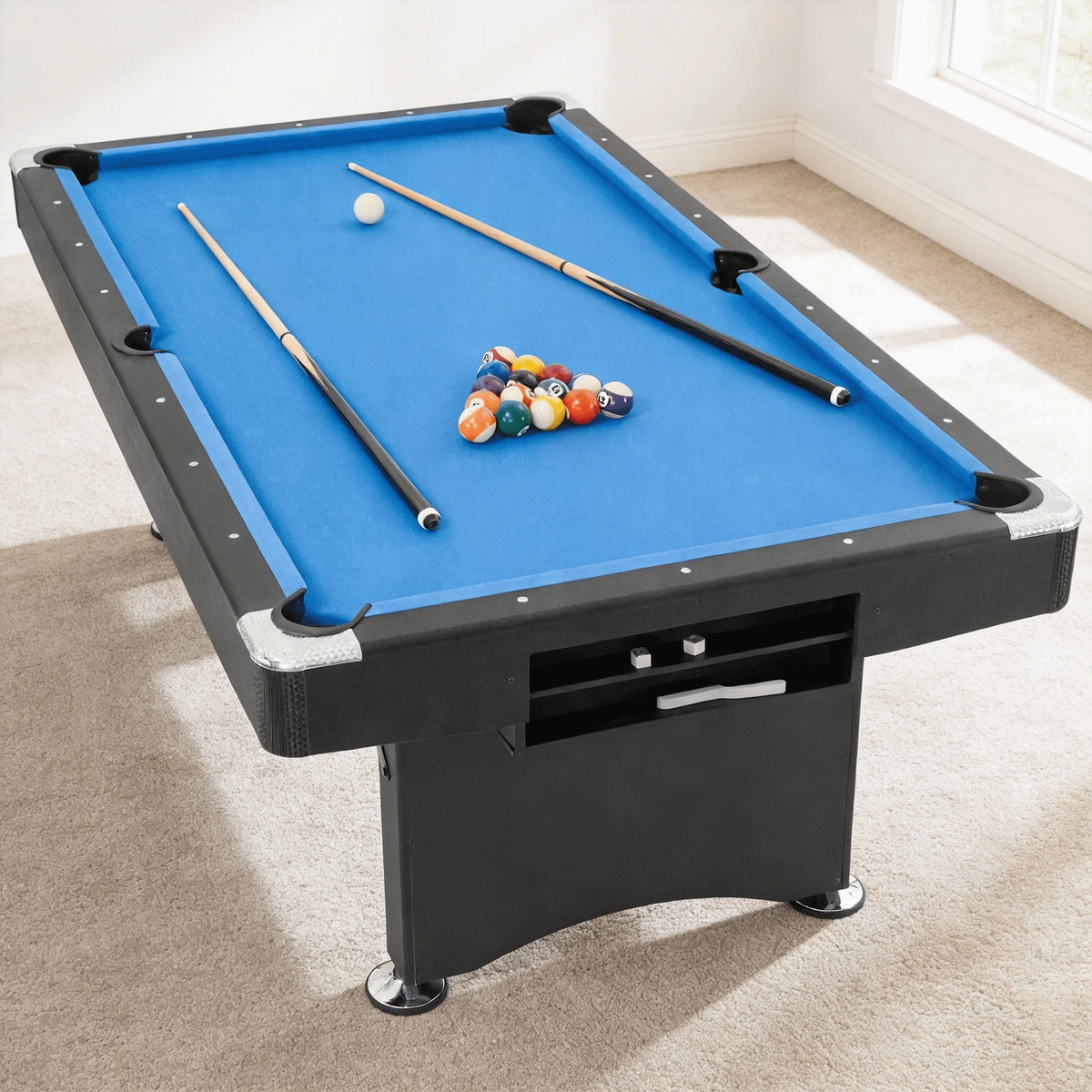 7 FT Folding Pool Table Complete Billiard Set Cues Balls Rack