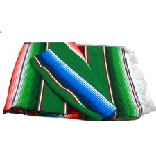 Green Large Serape Saltillo Mexican Blanket 7'/5' Zerape Twin,