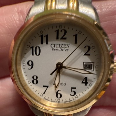 Citizen Eco-Drive Women s Two-Tone Steel Bracelet Date Watch White Dial WR100