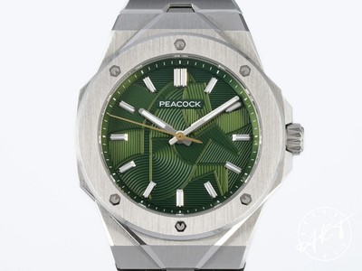 *RARE* NEW Peacock Plumage Gaze Green Guilloche Auto 99 Pcs Ltd Watch w/ B&P