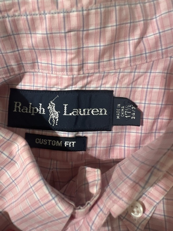 Ralph Lauren Custom Fit Pink Blue White Plaid Button-Down Woven Shirt Mens 34-35
