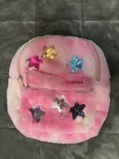 WonderNation Girls Plush Mini Backpack w/multi-color glittery flip sequin stars