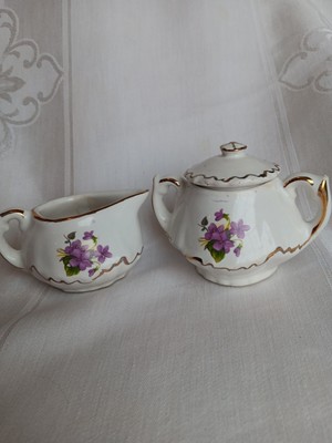 Miniature Cream And Sugar VTG Violet's Set With A Few Chips Not Noticable