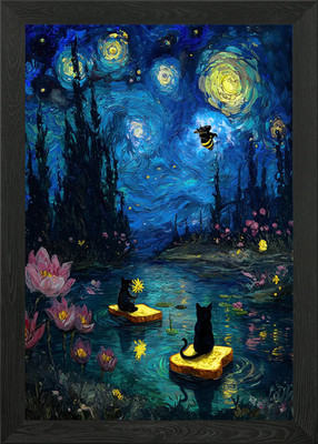 Sternennacht Katzen auf Toast gerahmtes Wandbild Poster Leinwanddruck Bild