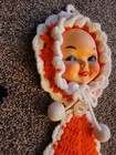 Two Vintage Doll Face Crocheted Handmade Hangings Kitchen Kitsch Yellow Orange — photo 8
