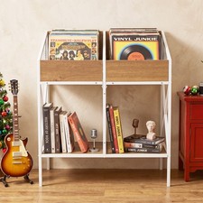4-Grid Vinyl Record Storage Rack, 2-Tier Display Shelf Holds up to 250 Albums