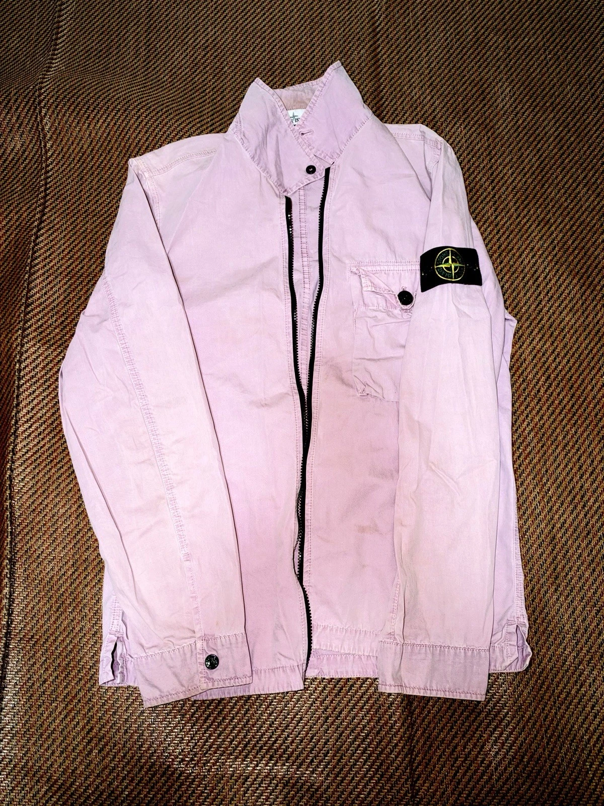 Stone Island Men's Pink Full Zip Cotton Canvas Jacket Compass Logo Patch M image 1