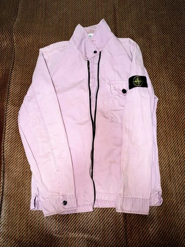 Stone Island Men's Pink Full Zip Cotton Canvas Jacket Compass Logo Patch M video thumbnail