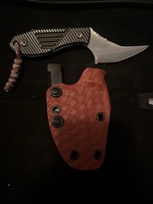 Handmade Fixed Blade Knife 1095 Steel Full Tang Titanium Scales Red Sheath
