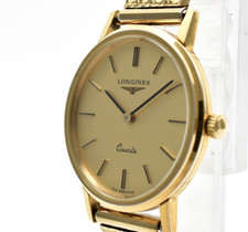 Vintage EXC 5 Longines 153 6709 Gold Dial Round Qz 24mm Ladies Watch JAPAN