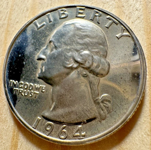 1964 Proof Washington Quarter 90% Silver Mirror Fields Album Toning