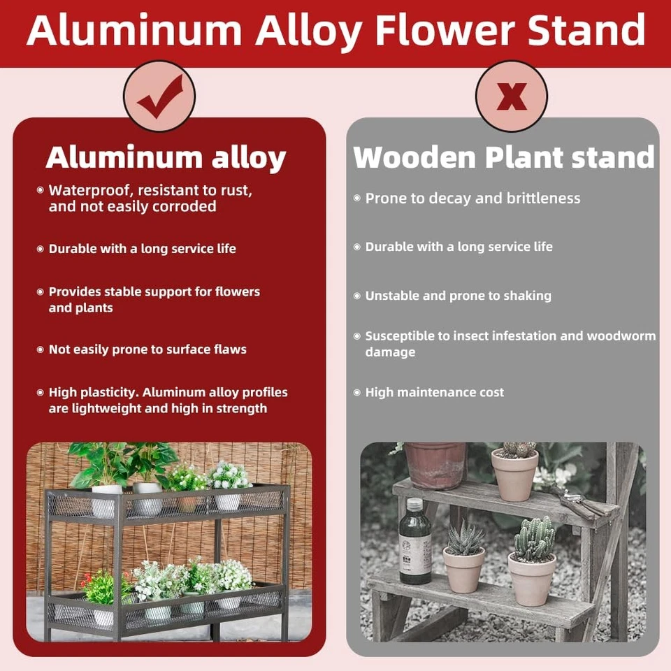 Carro de jardín móvil de 3 niveles resistente al aire libre resistente soporte para plantas de metal con alta... Foto 3 de 4