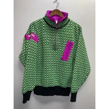 Vintage Obermeyer Ski Sweater 1/4 Zip Apres Ski Wool Kess Green purple 90s 80s M