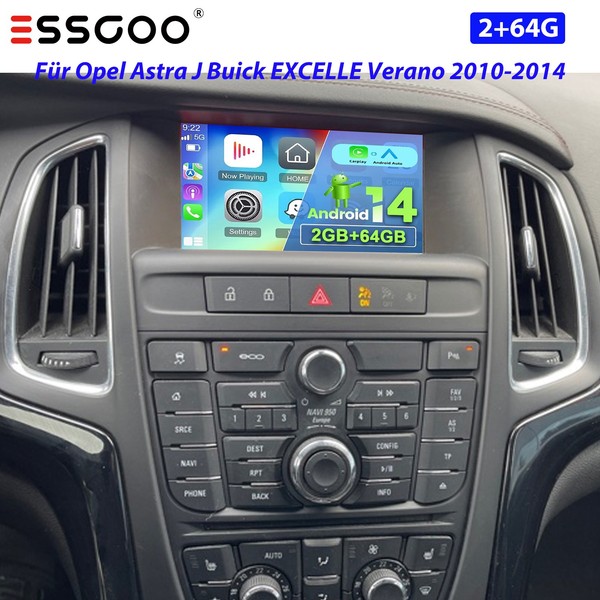 Radio de coche para Opel Astra J 2009-2014 Carplay Android 14 2+64G Navi WiFi RDS SWC