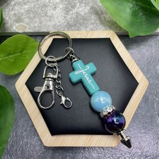 4.5  Stainless Steel Cross Acrylic Beaded Keychain Purse Backpack New C1630
