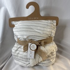 Lila Jack Baby Blanket Gray Stripe Reversible to White Sherpa 30x40 NEW