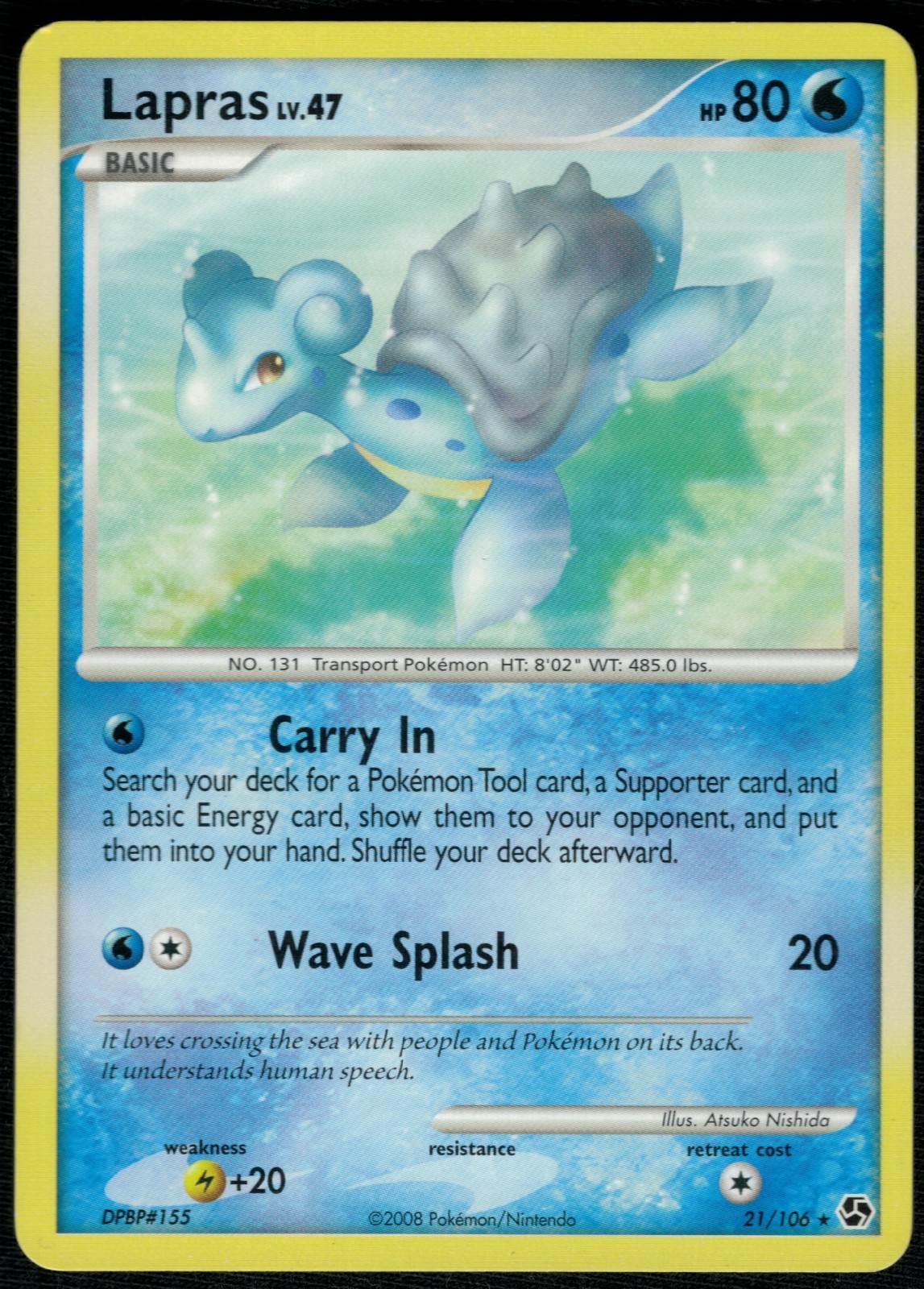 Lapras 21/106 Rare DP Great Encounters LMP Pokemon Card HQ Scan