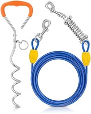 Petbobi Dog Tie Out Cable and Stake, 10ft Heavy Duty Dog Leads for Yard Blue