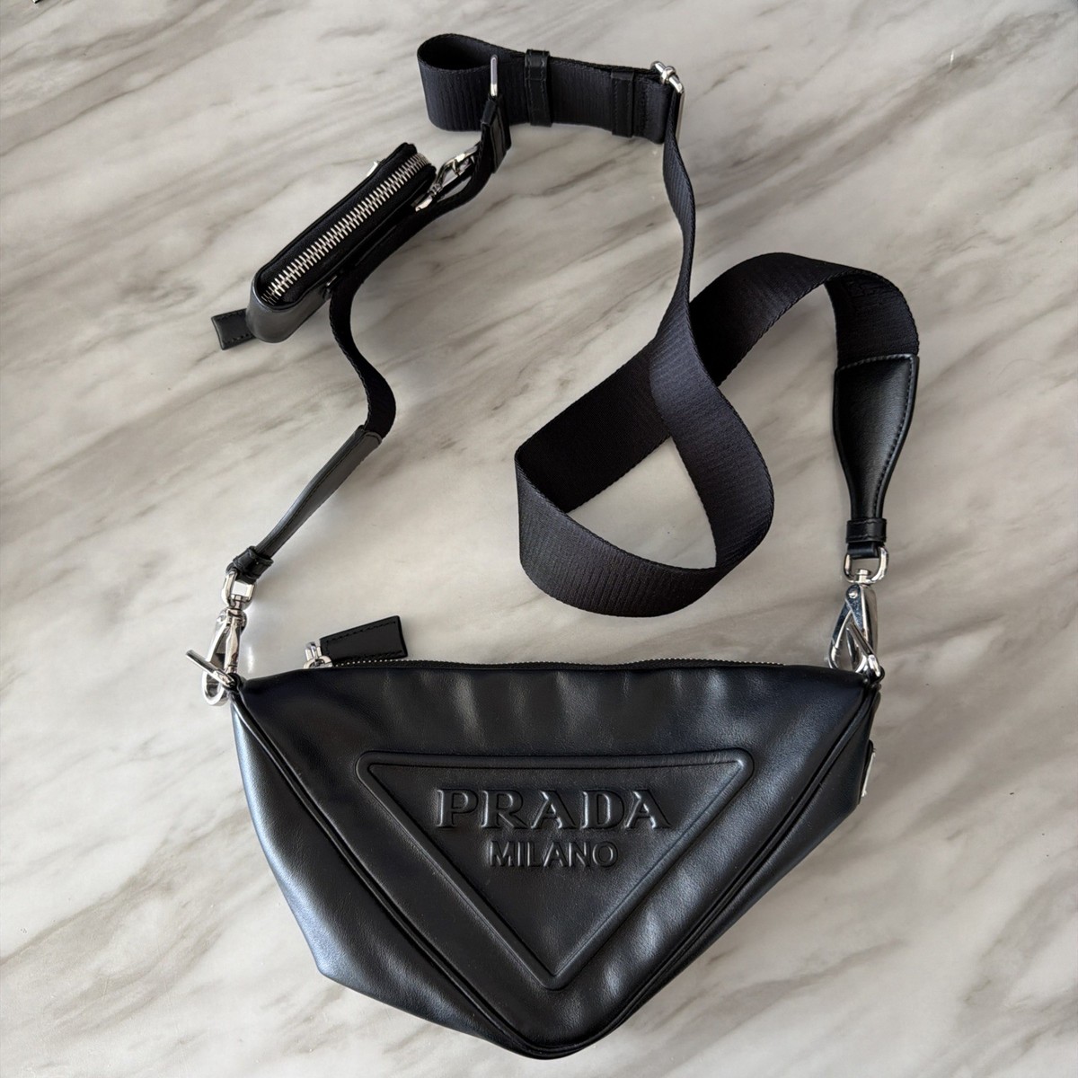 PRADA Triangle Shoulder Bag Black with Detachable Pouch Logo
