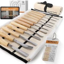 Schaaf Wood Carving Tools Set of 12 Chisels with Canvas Case | Wood Carving