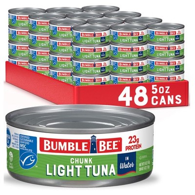 Bumble Bee Chunk Light Tuna In Water, 5 oz Cans Pack of 48 - Wild Caught Skip...
