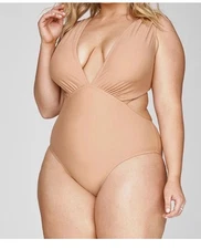 Garnerstyle X FTF Jayla Cutout One-Piece Swimsuit  X FTF Tan Sz  3X