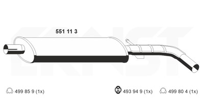 ERNST Mittelschalldämpfer 551113 für FIAT PUNTO 16V 176AP 176AR 176AQ 176BB