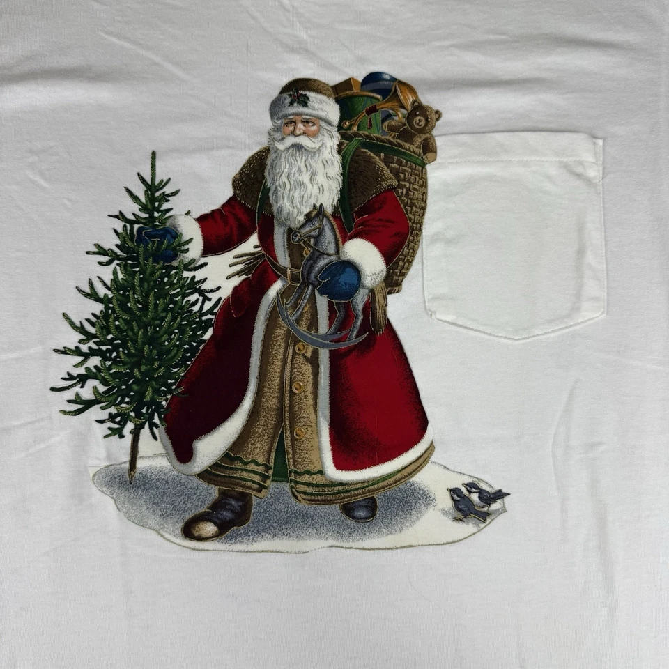 Camiseta vintage Oneita mediana talla blanca puntada única Navidad Santa Foto 3 de 4