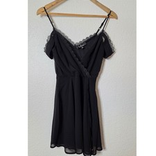 Lulus Black Romantic Whimsical Lace Trim Fit & Flare Mini Dress Size S