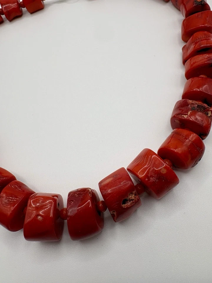 Vtg Authentic Raw Chunky Red Coral Beaded Statement Necklace Heavy - Image 4 of 4