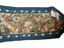 NEW Susan Winget Tapestry Easter Rabbits Flowers Table Runner 13"x72" EUC (T95)