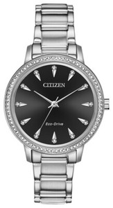 Citizen Eco-Drive Black Dial Silver-Tone Bracelet Women's 36mm Watch FE7040-53E - Click1Get2 Deals&set=par&price_min=200&sale=mega Discount&set=par&discount=60 Or More&sale=mega Discount