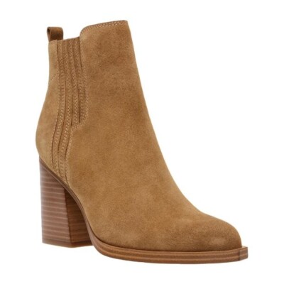 Steve Madden Womens Boots Karley Suede Square Tip Ankle Block Heel Pull On New