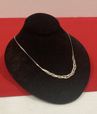 Vintage SS 925 Sterling Silver Serpentine Braided Three Strand 18  Necklace