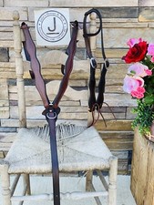 Circle L Handmade Leather Stitched Headstall Breast Collar-Dark Oil One Ear