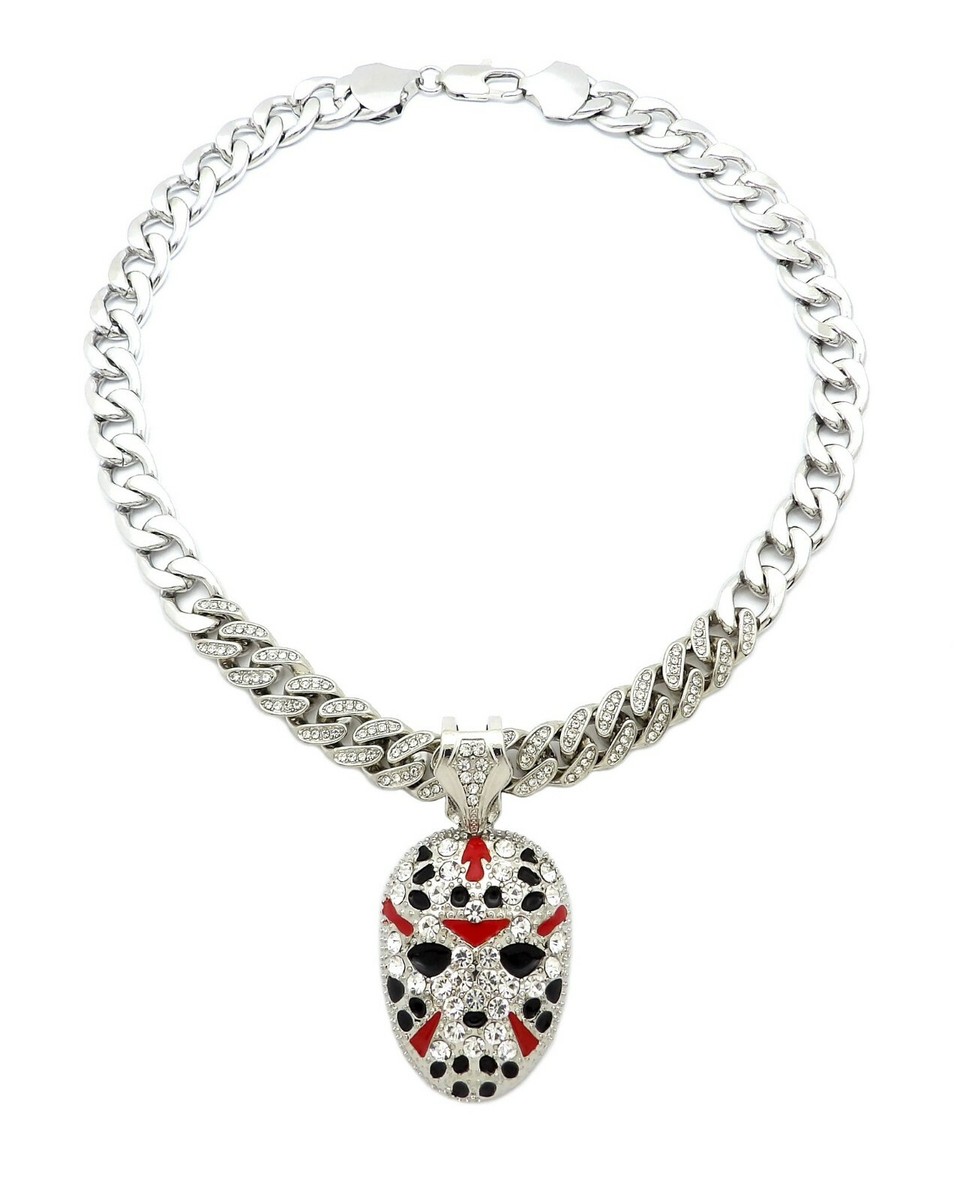 JASON MASK FRIDAY 13TH PENDANT SILVER CUBAN LINK CHAIN NECKLACE HIPHOP RAPPER - Foto 7