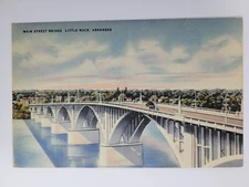 Main Street Bridge. Little Rock Arkansas.  Vintage Linen Postcard