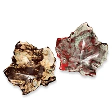 Handmade Set Of 2 Decorative Glazed Plates Leaf Shape Multicolor